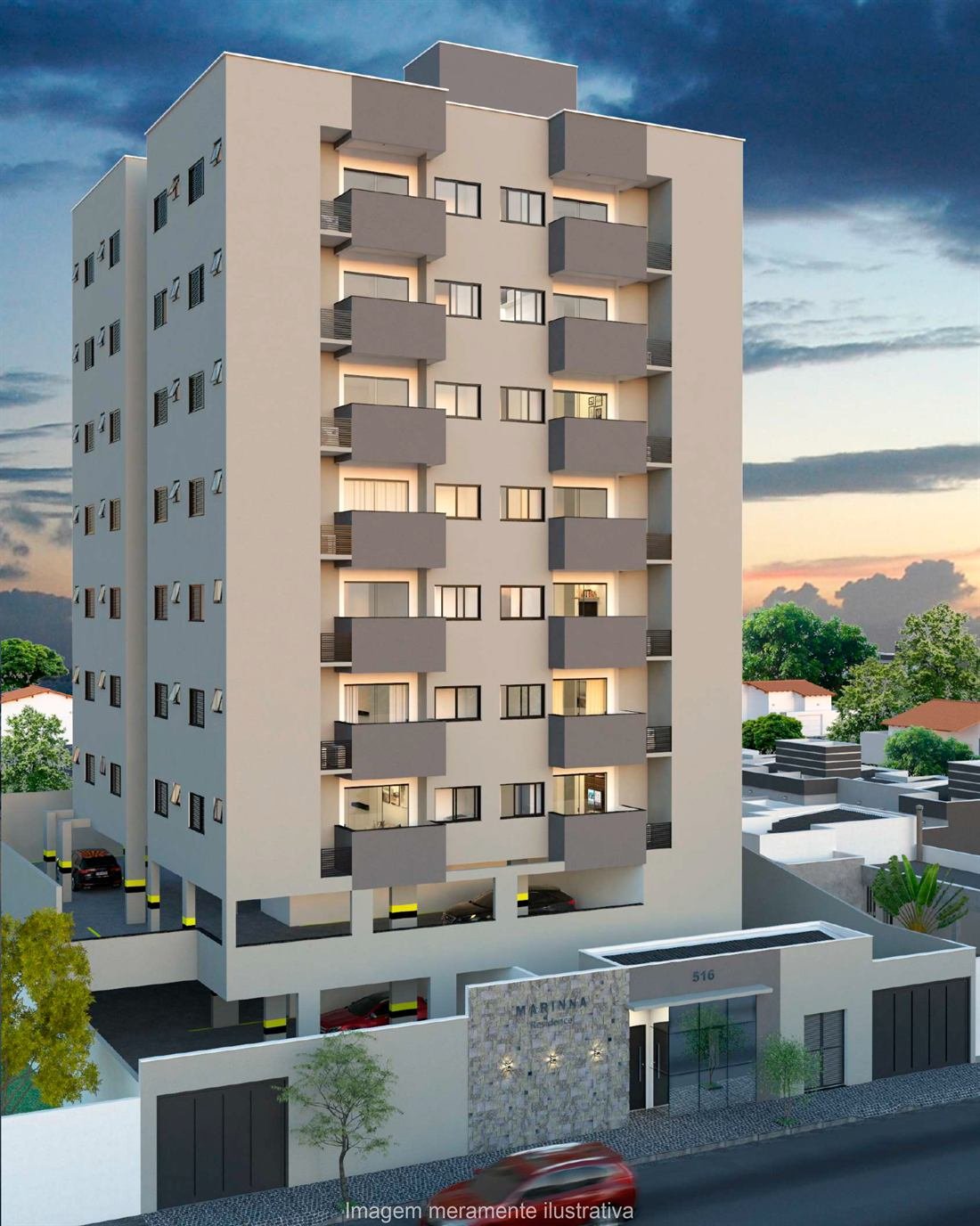 Fachada do Marinna Residence, no bairro Santa Mônica